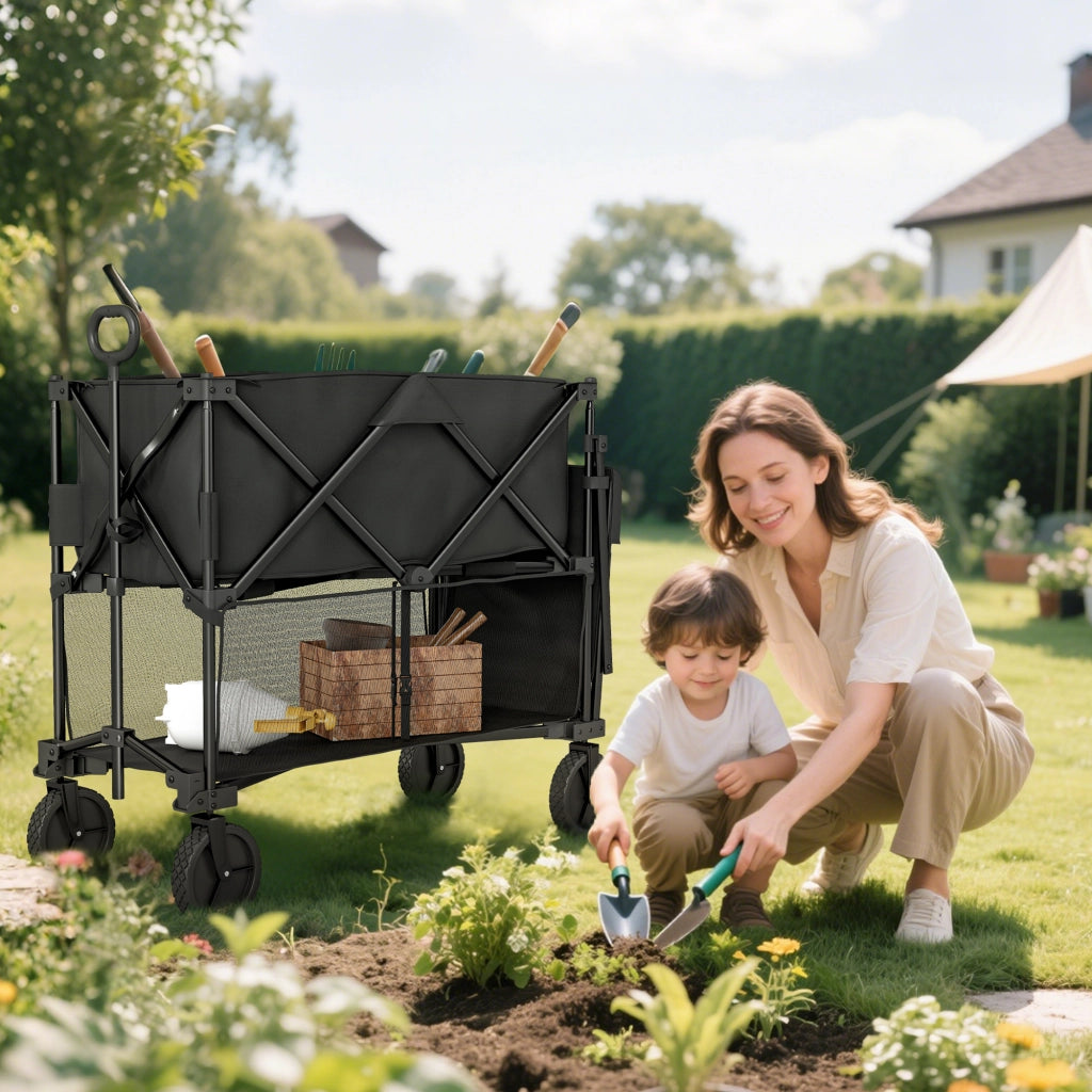 Carrello da Giardino ¨C zephmum ¨C 200 kg Capacit¨¤, 369.5 Litri, 2 Livelli, Nero