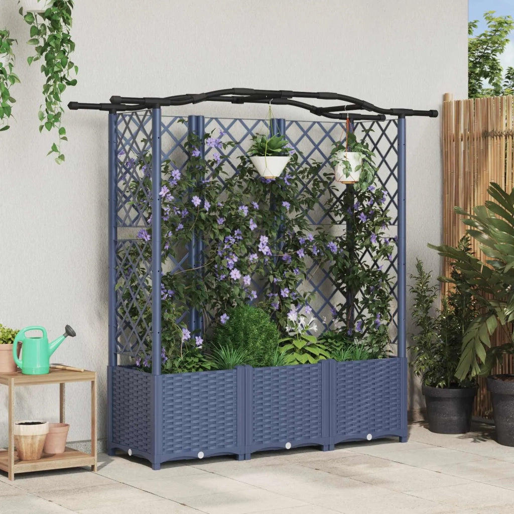 Fioriere | Cassetta per fiori | Letto Rialzato con Griglia e Tetto Grigio 163 x 40 x 141 cm PP