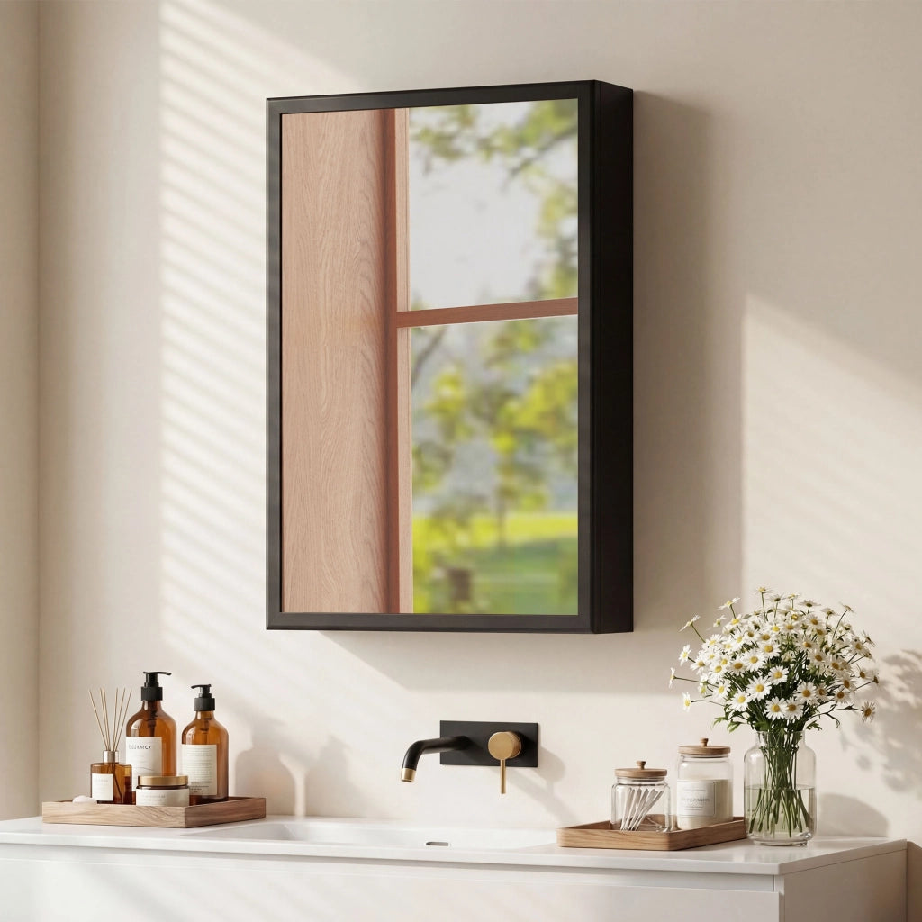 Armadietto Specchio Mobile Bagno Sottolavabo ¨C Zephmum ¨C Nero 40x12x60cm