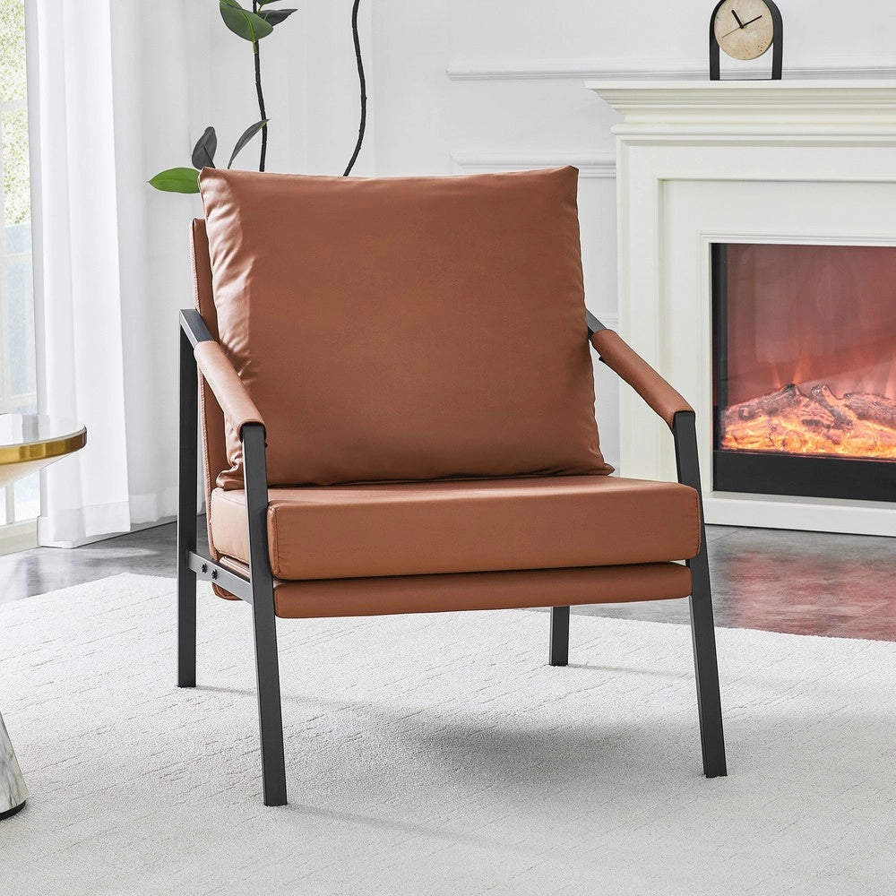 Poltrona in similpelle ¨C Minimal ¨C Marrone struttura metallo nera