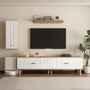 Parete Attrezzata 3 Pezzi con Highboard e Ante Intagliate ¨C MINIMAL ¨C Bianco e Legno