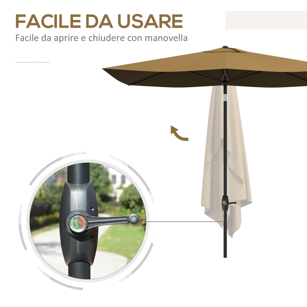 Ombrellone da Giardino Rettangolare 3x2 m con Apertura a Manovella e Inclinabile, Caff¨¨