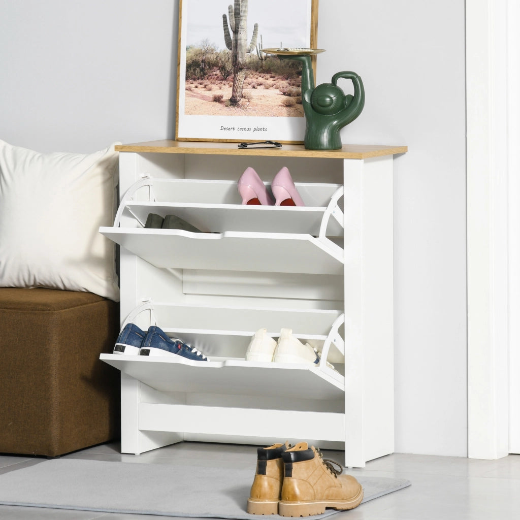 Scarpiera con cassetti e ripiani ¨C zephmum ¨C bianco e rovere 72x26x80