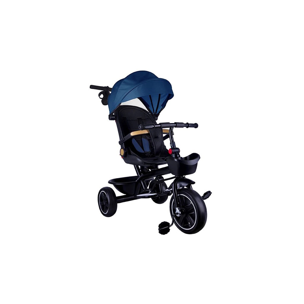 Passeggino Triciclo con Sedile Girevole 65x47x110 cm con Cappotta e Cestini Blu