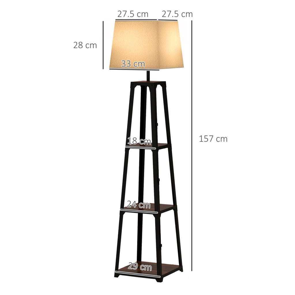 Lampada da Terra a 3 Ripiani ¨C zephmum ¨C Nero e Beige, Metallo e MDF, ?42x166 cm