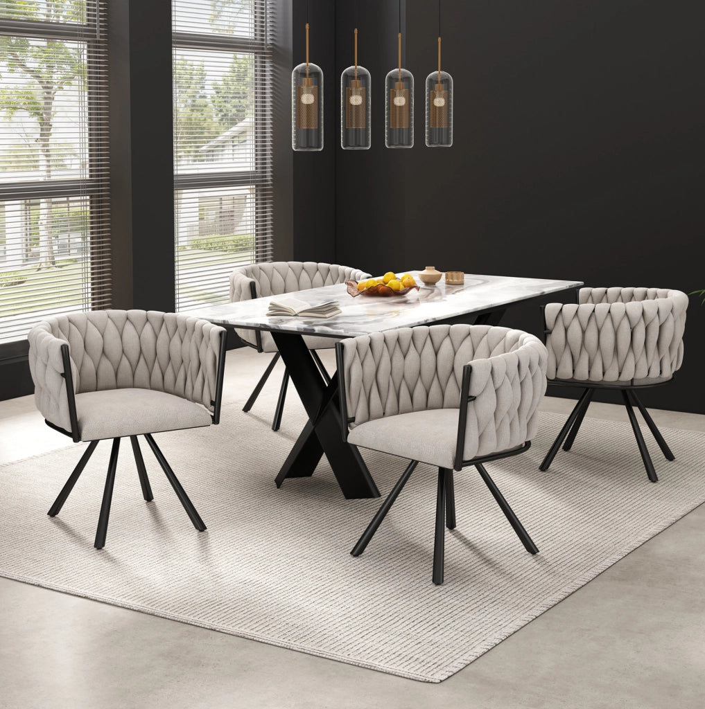 Set 2 sedie da pranzo girevoli in lino nero