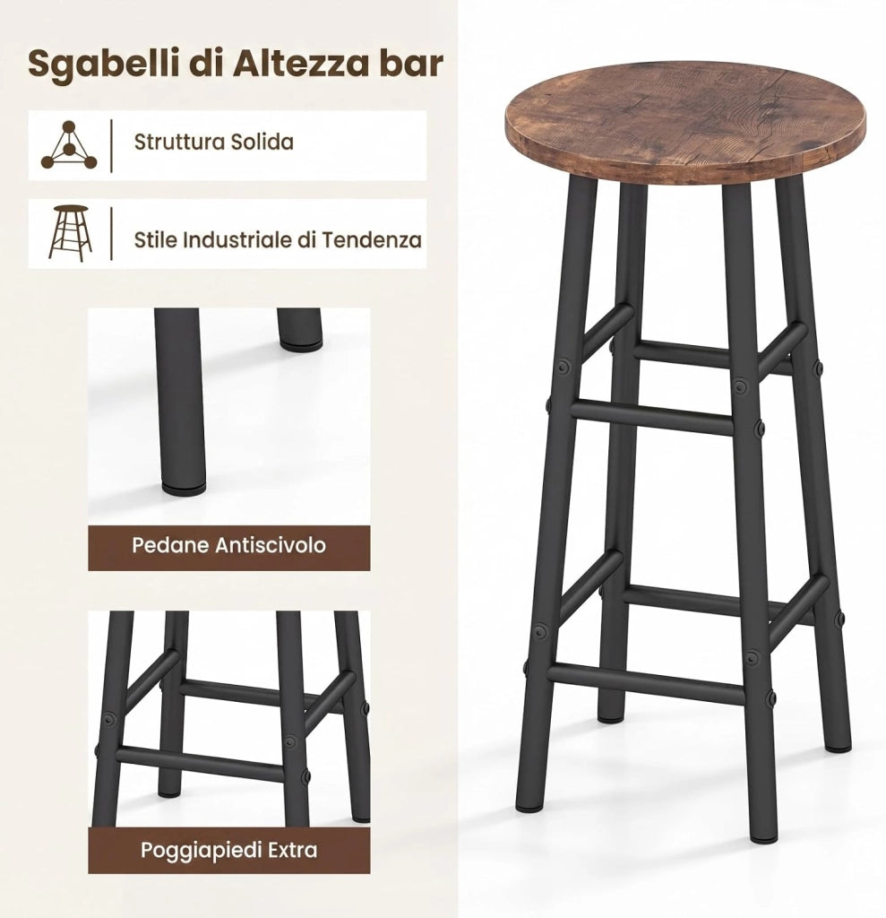 Set 3 Pezzi Tavolo e Sedie da Bar, Tavolo e Sgabelli da Pub Industriale con Porta Calici e 6 Portabottiglie da Vino, Set di Tavolo per Sala da Pranzo, Ristorante e Bar (Caffè)