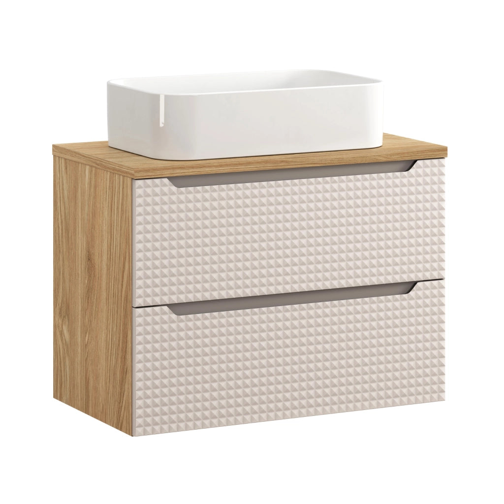 Set mobili bagno 80 cm con piano e lavabo da appoggio Kati Luxor Beige 80 x 1401 x 46 cm