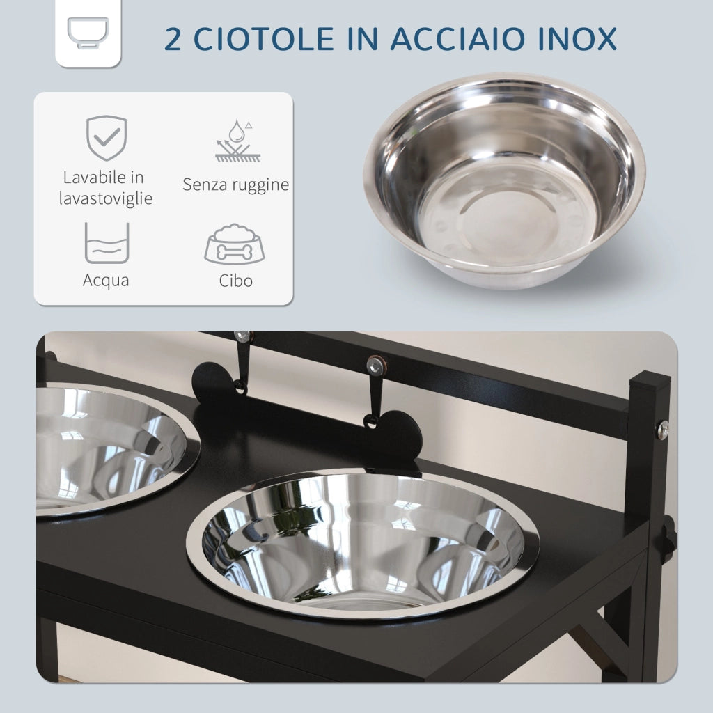 Ciotole per Cani Rialzate Regolabili ¨C zephmum ¨C 2 Pezzi, Acciaio, Nero, 900ml