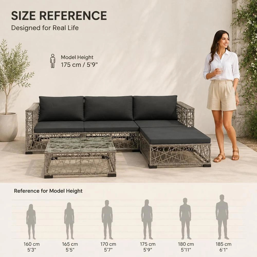 5-piece Garden Lounge Set With Cushions, Poly Rattan, Grey