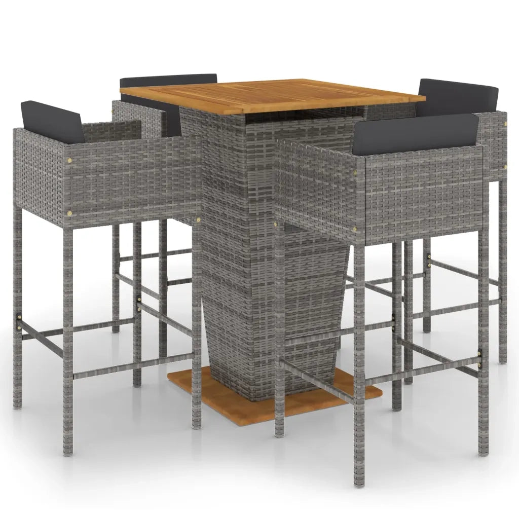 Set da Bar da Giardino 5 pz con Cuscini in Polyrattan Grigio cod mxl 35344