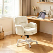 Sedia girevole da ufficio in chenille beige con schienale imbottito e braccioli regolabili