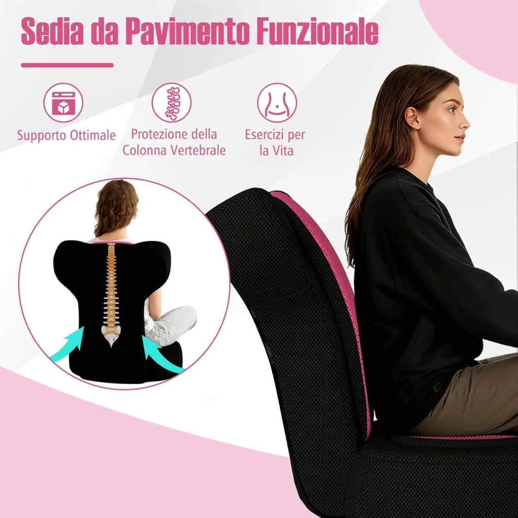 Sedia da Terra, Poltrona Relax con Schienale Regolabili a 14 Posizioni, Sedia da Pavimento Pieghevole, per Camera da Letto e Salotto (Rosa)