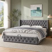 Letto imbottito contenitore Chesterfield 180x200 in velluto grigio con rete a doghe