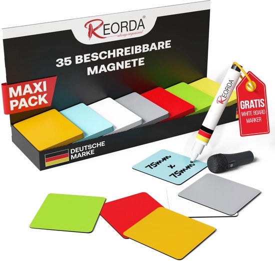 Magneetstrips Descrivibili - 35 Stuks - 75x75mm (+ pennino) | Magnetici Descrivibili, magneti per whiteboard, kanban e pannello magnetico - magneti per frigorifero