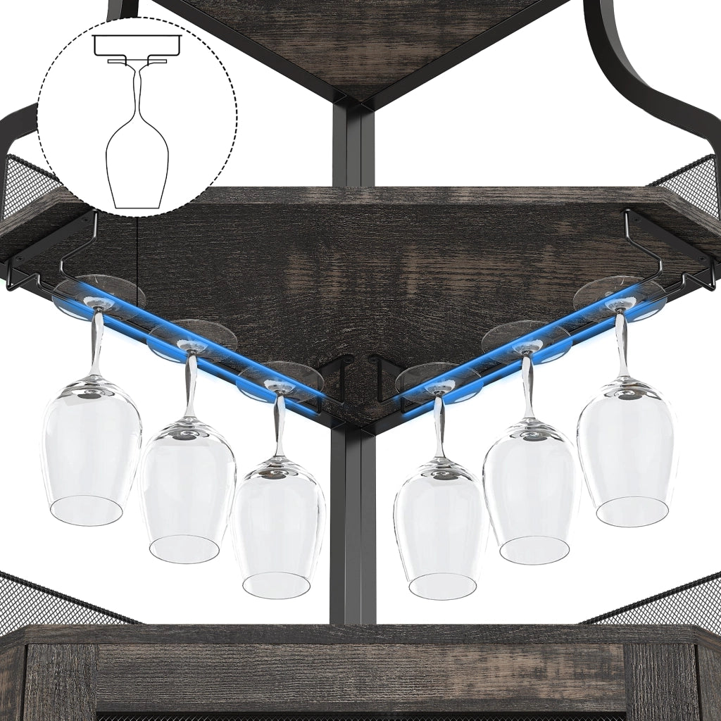 Mobile Bar Angolare Portabottiglie Marrone Bruciato in Metallo e MDF, 154cm