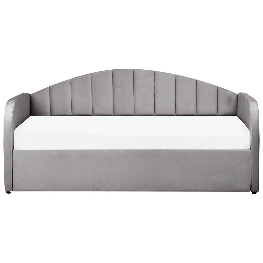 Letto estraibile in velluto grigio 90 x 200 cm con struttura imbottita moderna glamour per la cameretta dei bambini ospiti