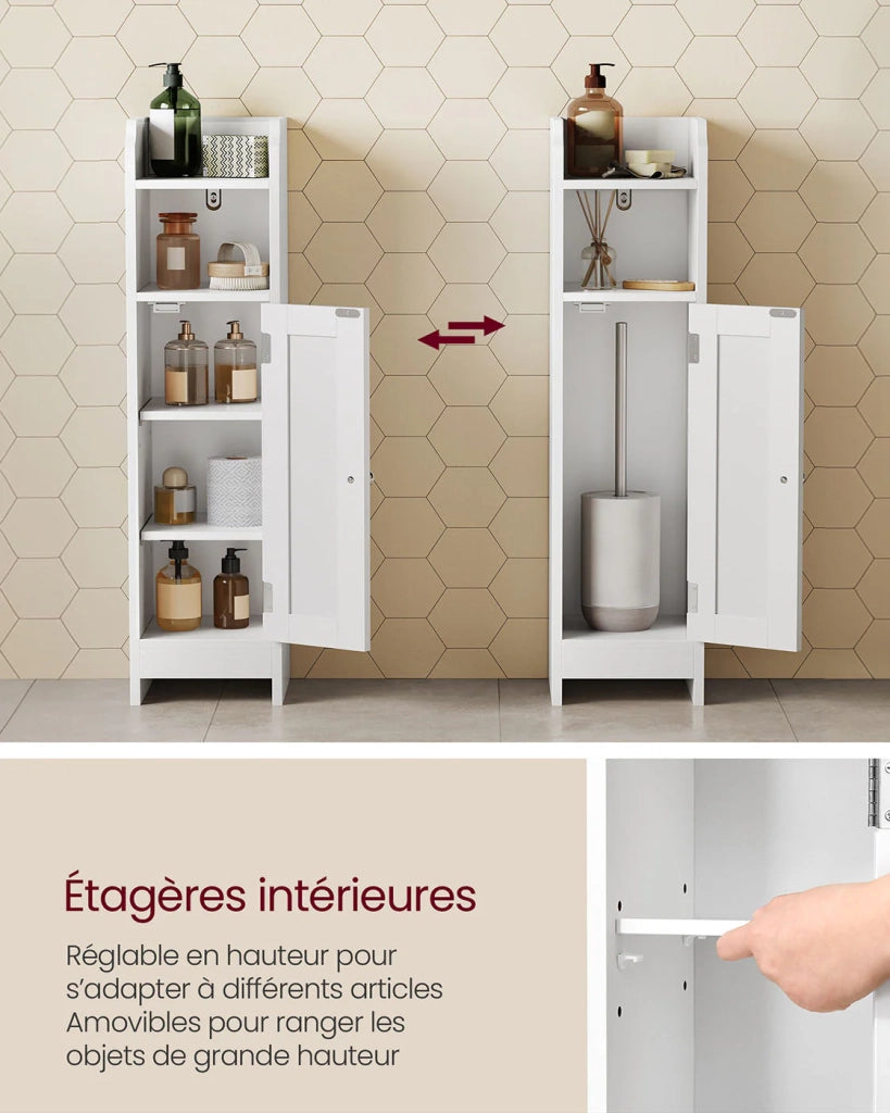 Mobiletto da bagno mobiletto per WC 18 x 20 x 80 cm mobiletto sottile mobiletto alto ripiani regolabili salvaspazio montaggio facile bianco 12_0006469