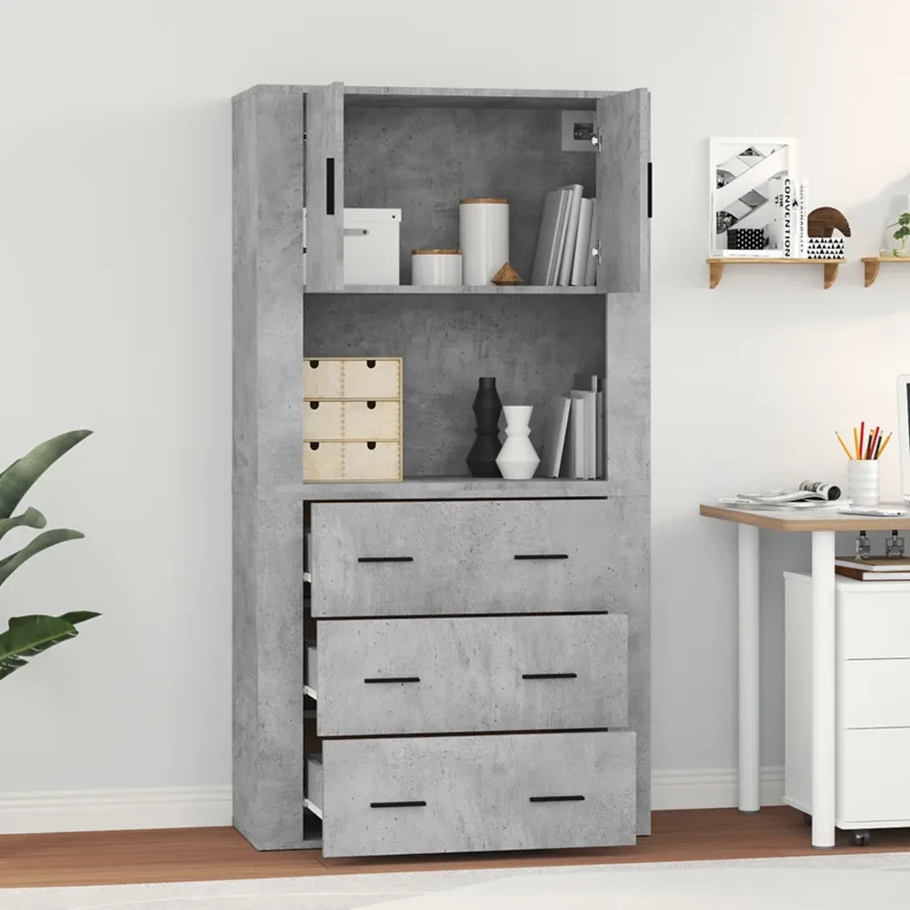 Credenza | Madia | Buffet da pranzo | Armadio da pranzo Grigio Cemento in Legno Multistrato