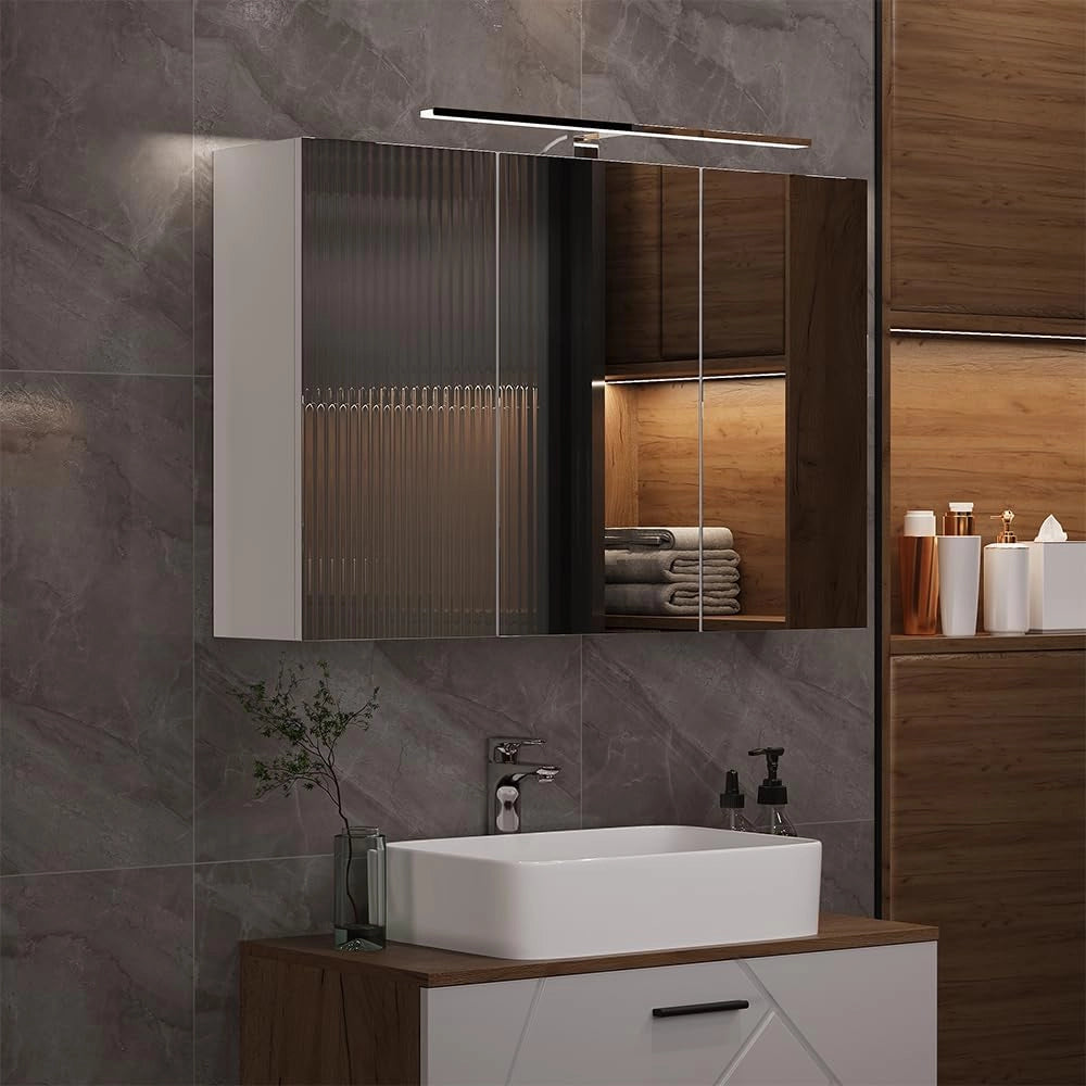 Mobile a specchio per il bagno Lavio, Bianco, 40 x 60 cm con illuminazione a LED