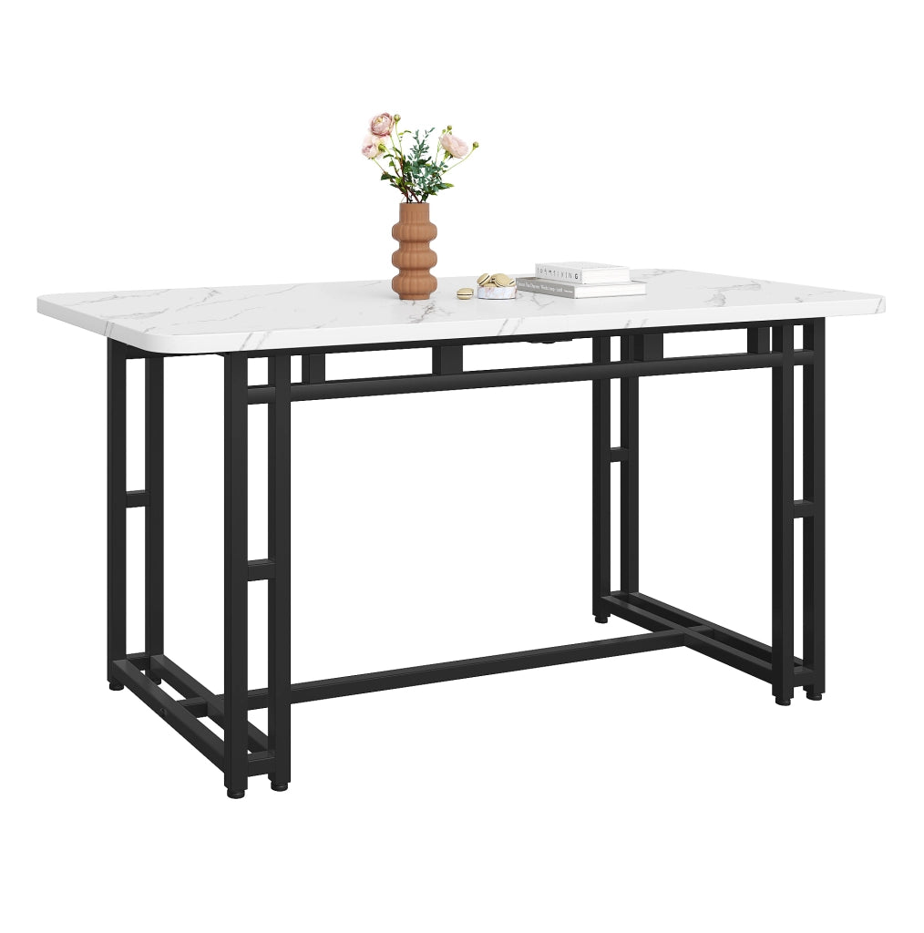 Tavolo da pranzo 120 cm moderno con gambe in metallo; MDF nero e bianco