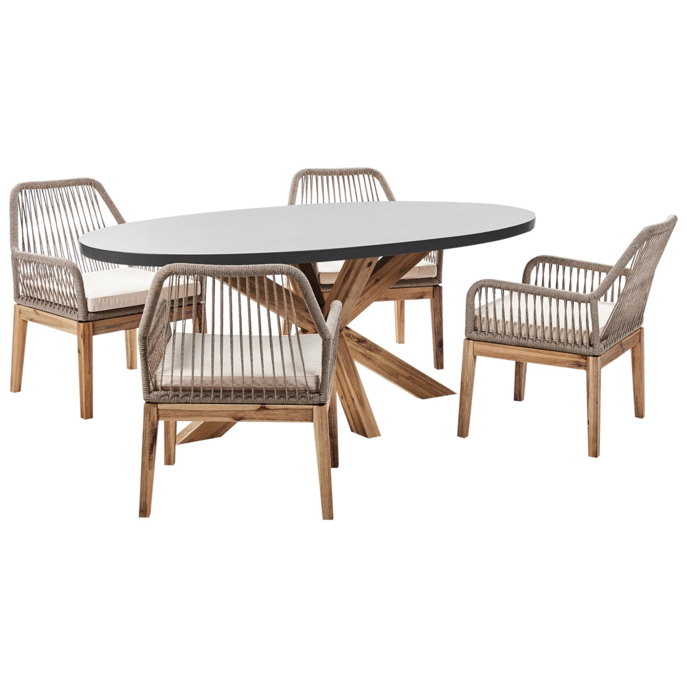 Set da pranzo da giardino con 4 sedie Grigio e Beige Legno chiaro Cemento Acacia 190 x 100 cm Mobili da giardino