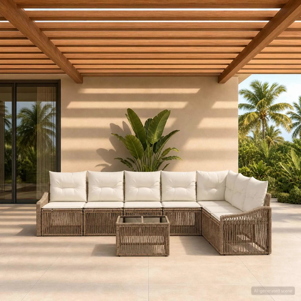 Set Divano da Giardino 8 pcs Beige polyrattan 3436020