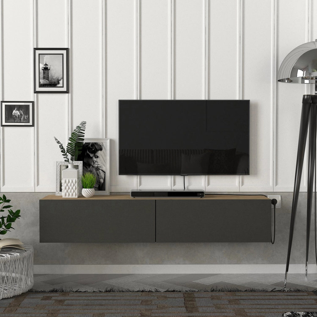 Mobile TV da Parete Toivakka con 2 Ante a Ribalta 135 x 31 x 25 cm Effetto Rovere / Antracite [en.casa]