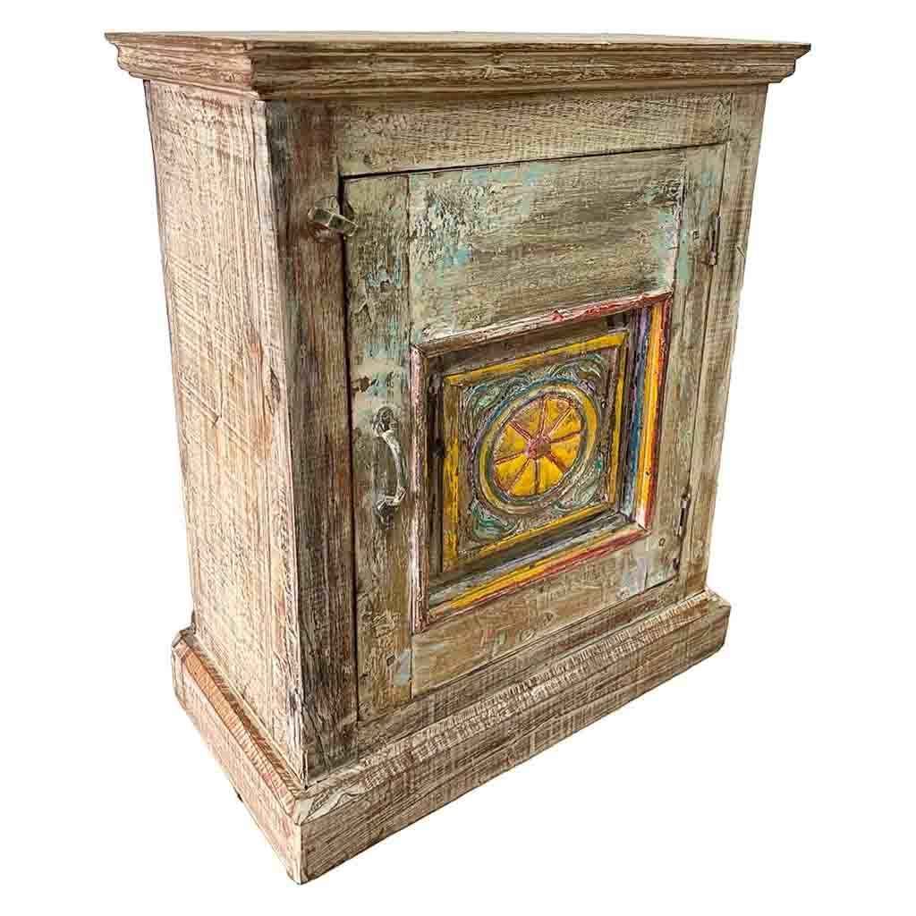 Comodino in legno con finitura artigianale marrone, 52x26x69h cm