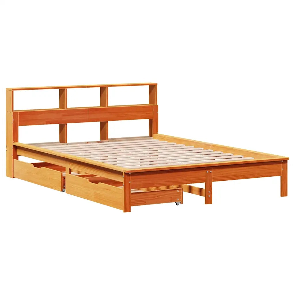 vidaXL Letto Libreria senza Materasso Marrone Cera 135x190 cm in Pino
