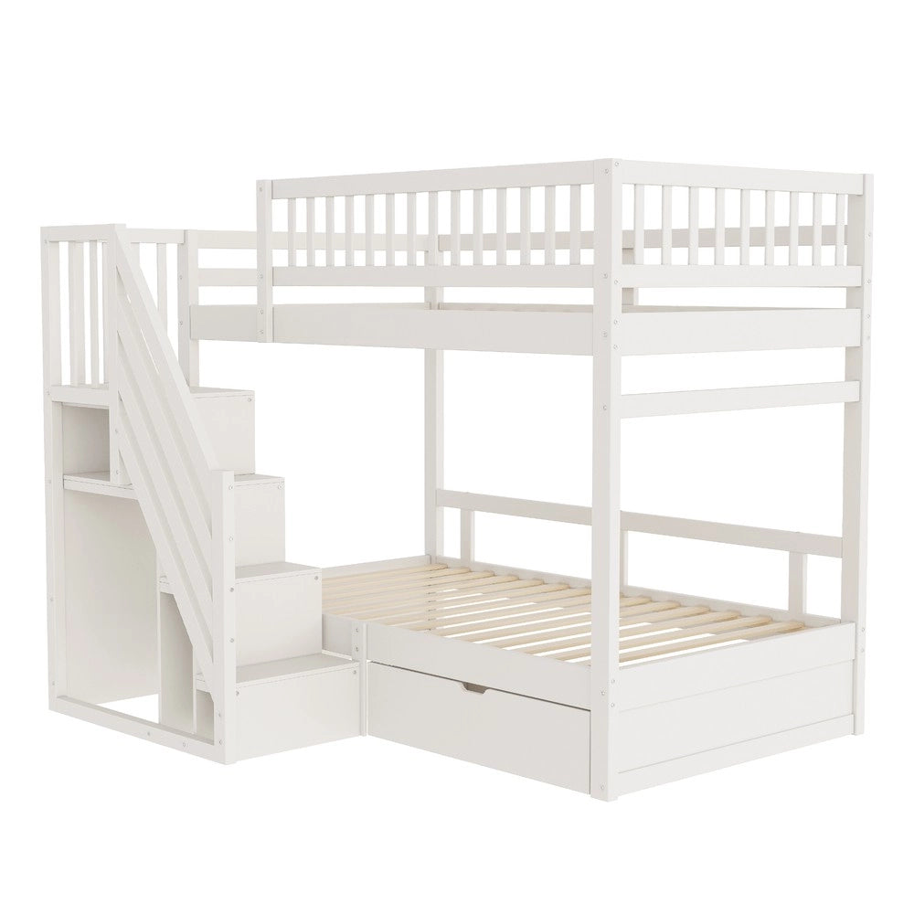 Letto a Castello in Legno Massello con Cassetti e Doghe ¨C MINIMAL ¨C Bianco 90x200