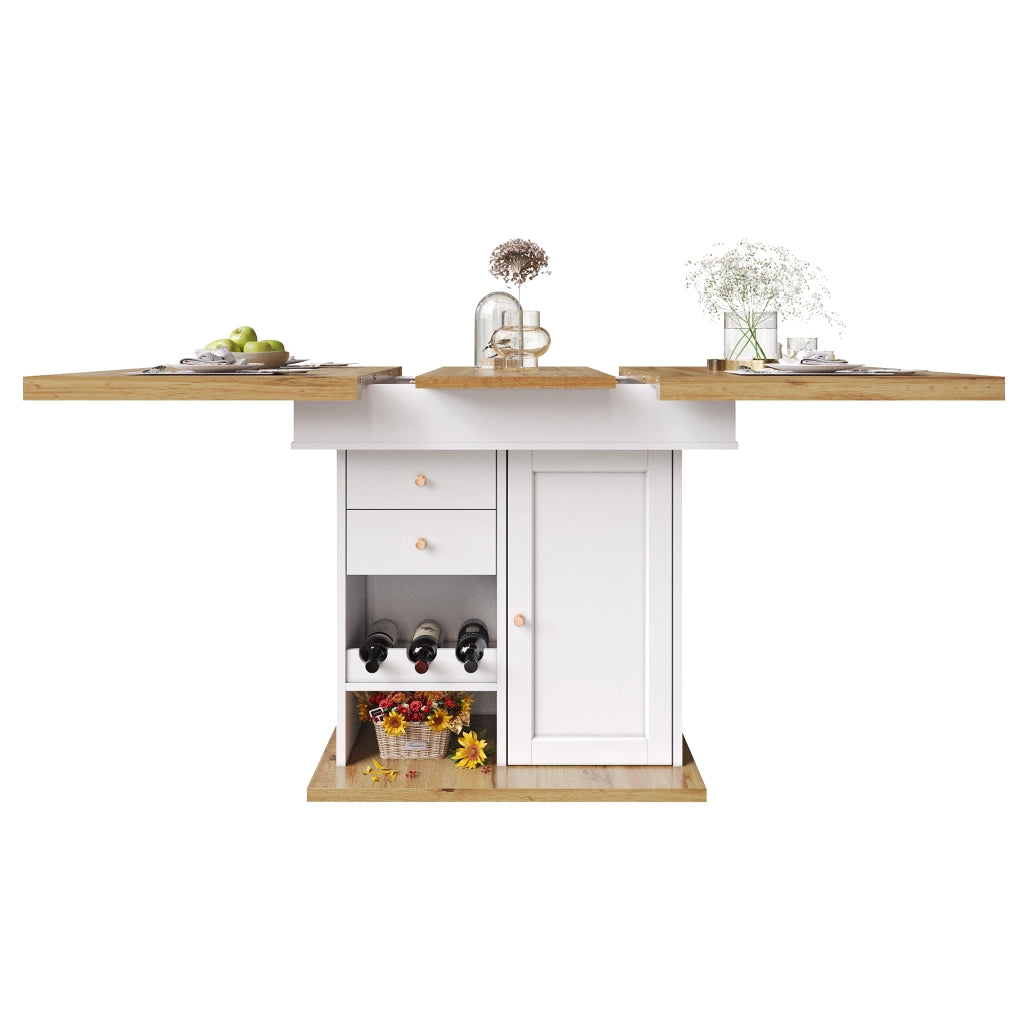 Tavolo allungabile con anta cassetto e ripiani regolabili per cucina e soggiorno in MDF bianco 110 × 80 × 75 cm