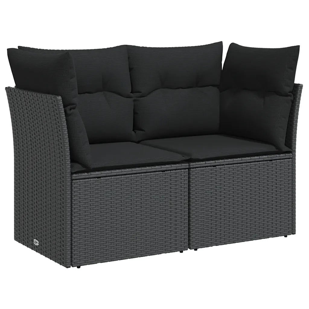 Divano da giardino con cuscini 2 Posti-Sofa da Giardino-Divano da esterno nero in polyrattan 837784