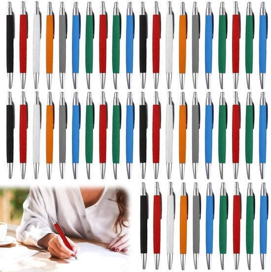 Penne antislip ergonomiche - 50 pezzi per ufficio e casa - involucro blu - colori vari - scrittura comoda .
