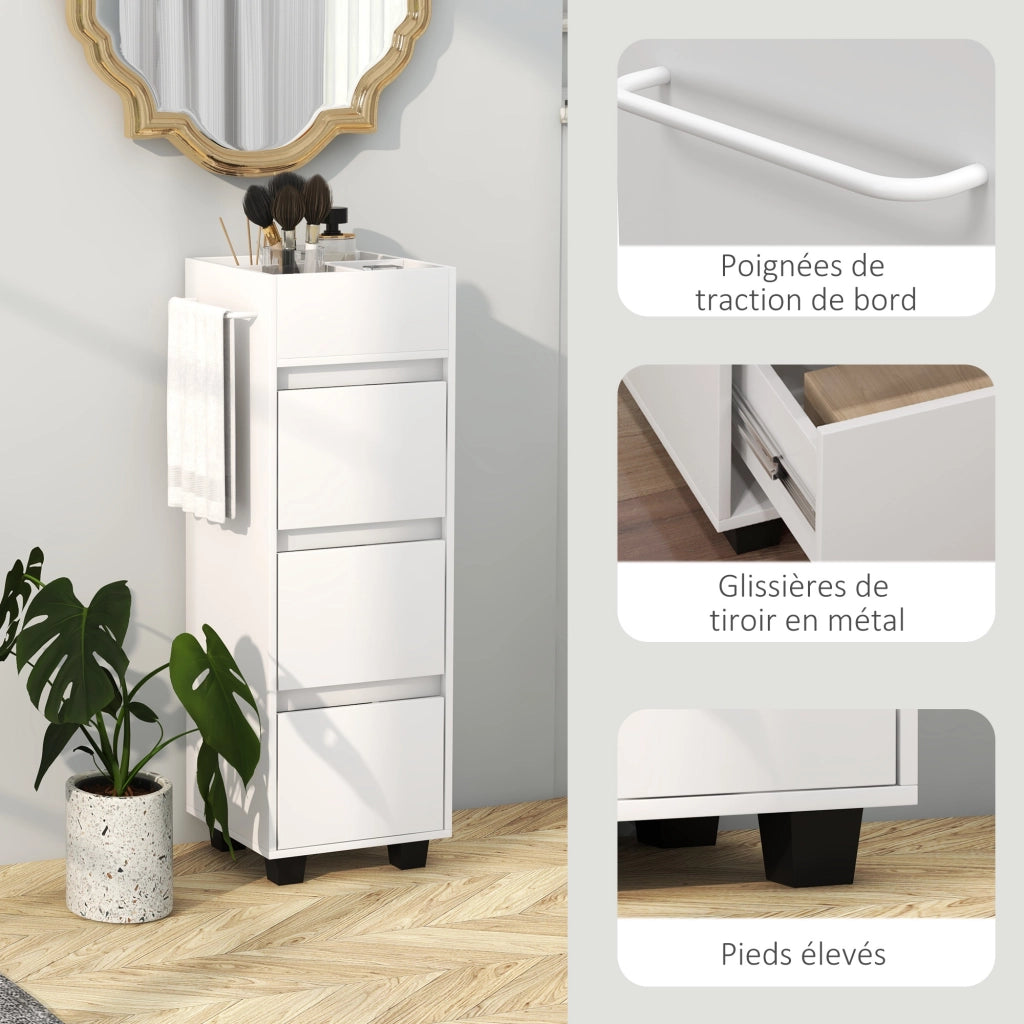 Mobile da bagno con 4 compartimenti, 3 cassetti e porta asciugamani ¨C Minimal ¨C 35x30x90 bianco