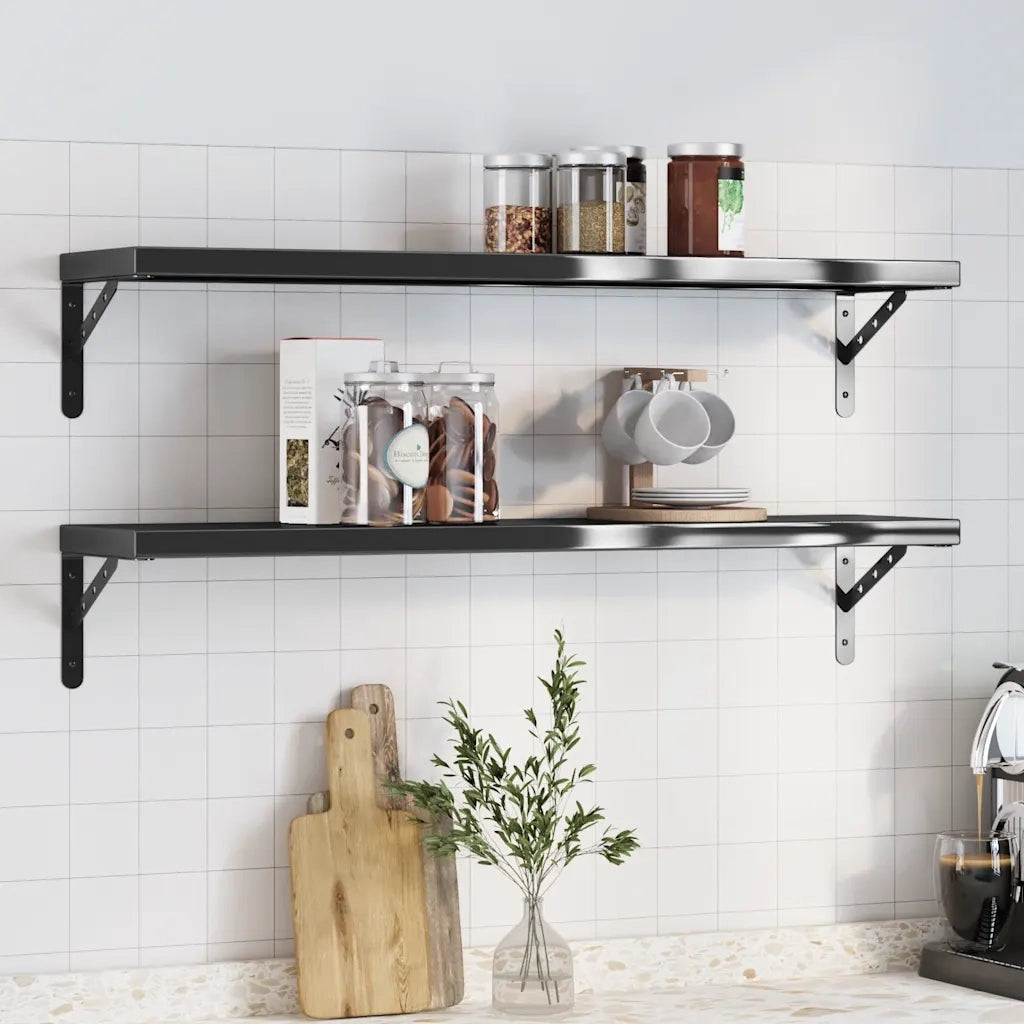 Mensole a Muro 2 pz 100x23,5 cm Nero in Acciaio Inossidabile 30289