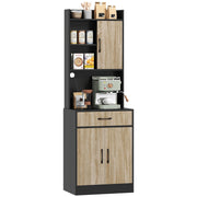 Mobile da cucina con piano di lavoro e passacavi ¨C Xylo ¨C con cassetto e 3 ripiani aperti, legno naturale e nero