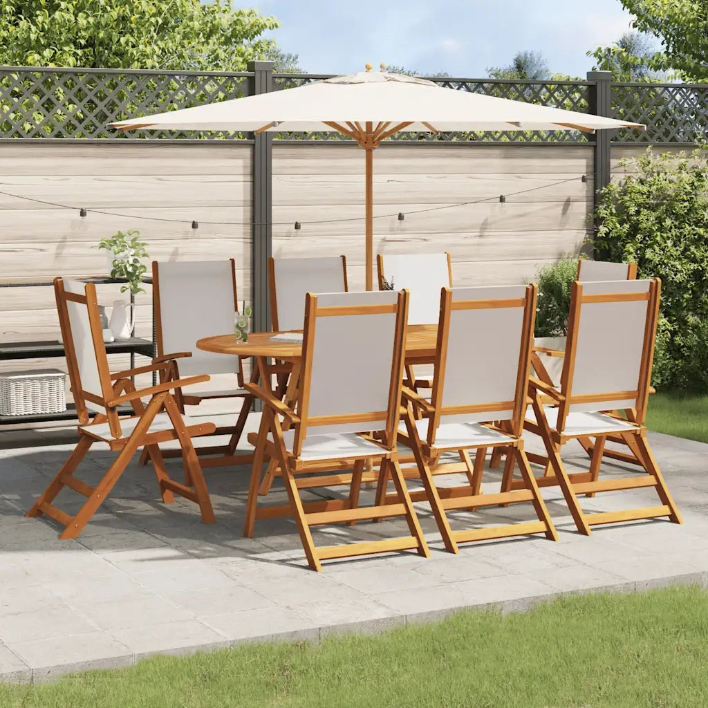 Set Pranzo da Giardino 9pz Legno Massello di Acacia e Textilene