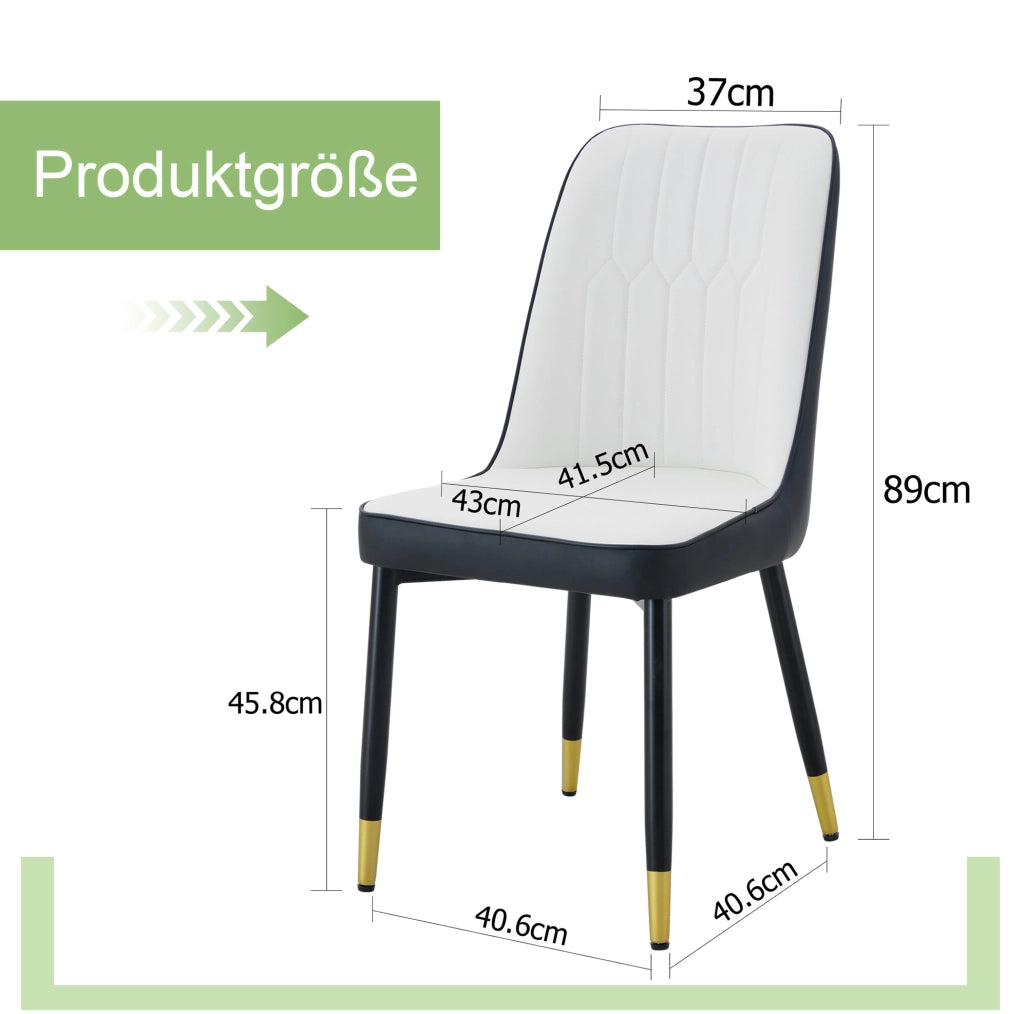 Set di 2 sedie da pranzo moderne in PU nero e bianco con gambe in metallo nero