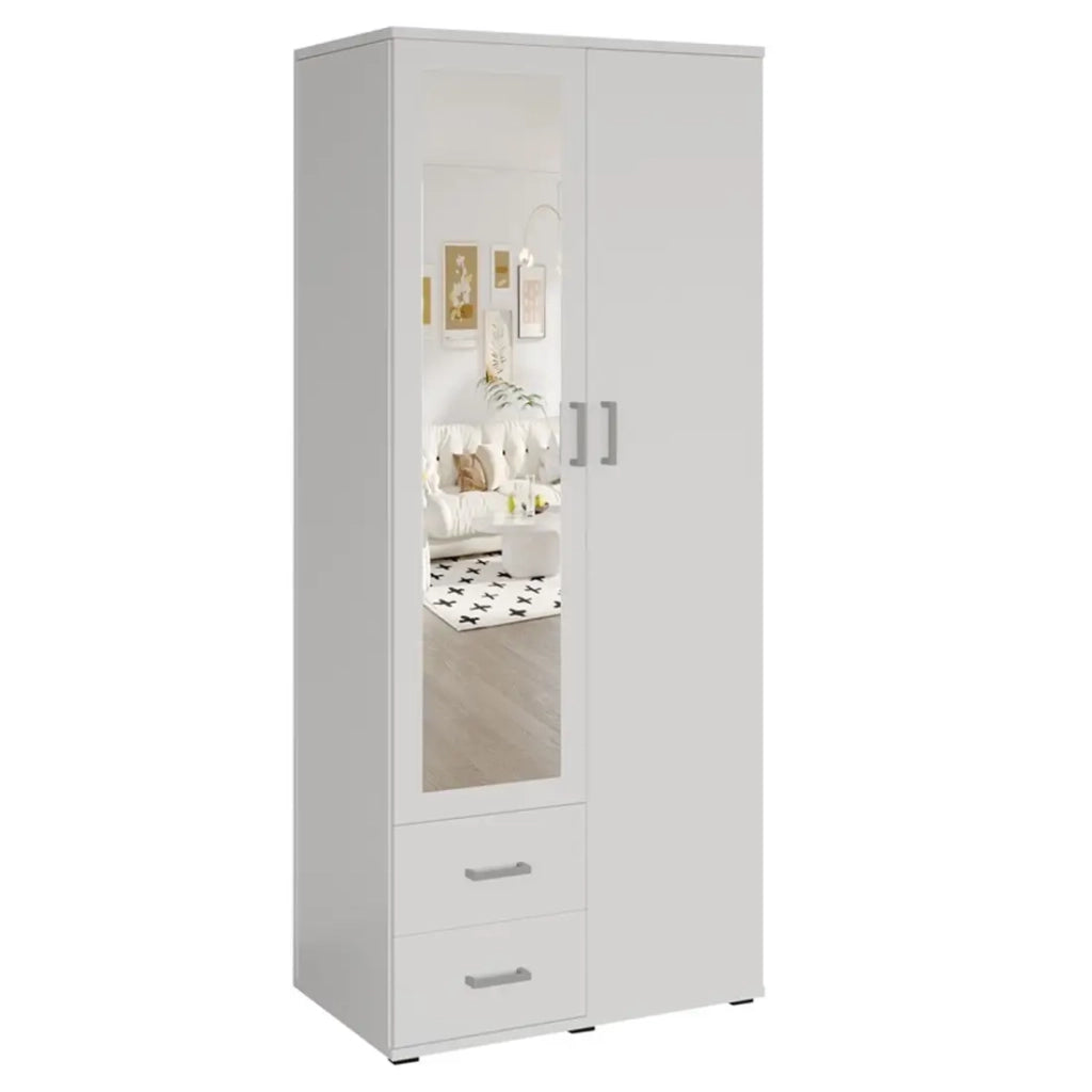Armadio 2 porte con specchio TOM - Dimensioni H185 x L80 x P52 cm - Colore bianco - Stile design