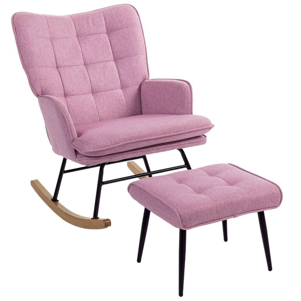 Poltrona a Dondolo con Poggiapiedi e Braccioli Imbottiti ¨C Minimal ¨C Legno, Rosa