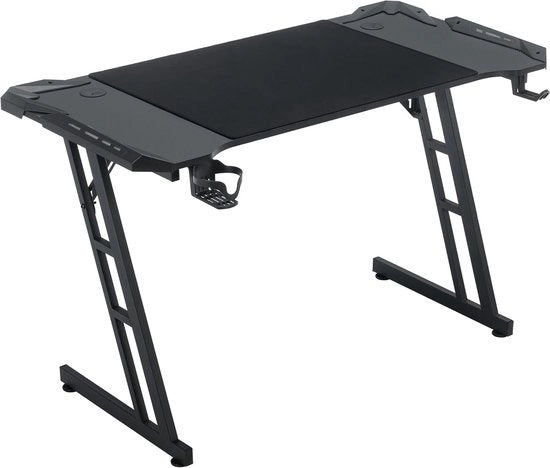 Scrivania Gaming Stabile con Alzo per Telefono e Porta per Cibi, 140x60 cm