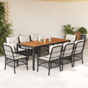 Set da Pranzo da Giardino 9 pz con Cuscini Nero in Polyrattan 3212041