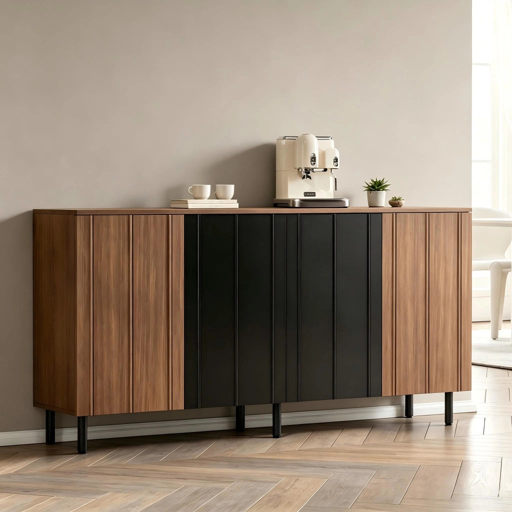 Credenza Cucina 160 cm Mobile Buffet 4 Ante Sideboard Noce e Nero