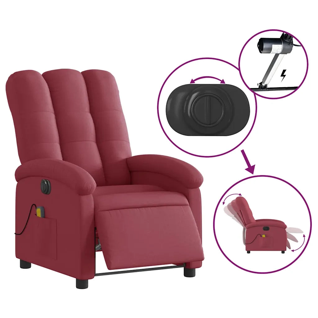 Poltrona Massaggiante | Sedia Relax Reclinabile Elettrica Rosso Vino Tessuto