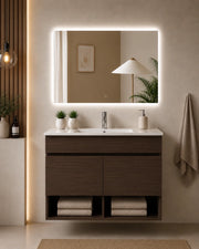 Mobile bagno sospeso con lavabo extrapiano ORIGENBATH NEBARI senza specchio 120x45 cm 1 vasca frassino tea