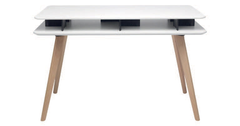 Tavolo Rettangolare con Vano Porta Oggetti 120x70x75 cm in MDF e Legno Bianco/Faggio