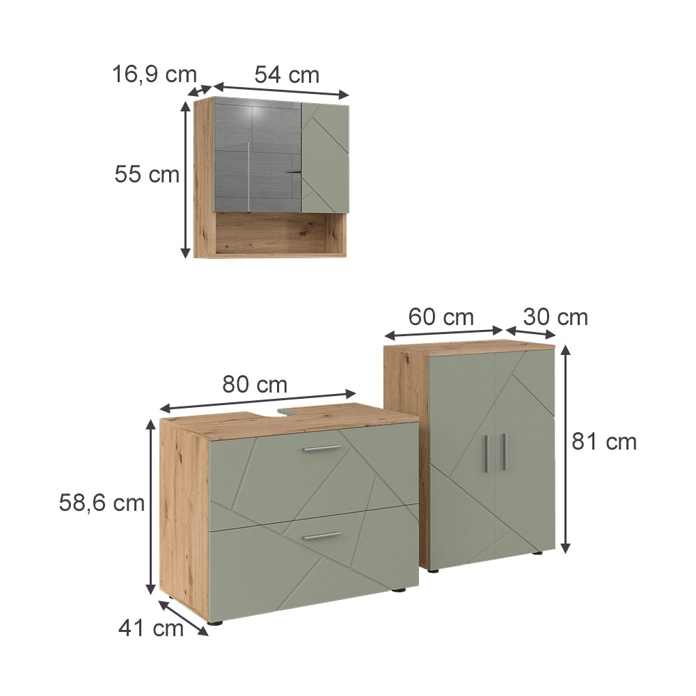 Vicco Set di mobili da bagno Verde salvia 3 parti