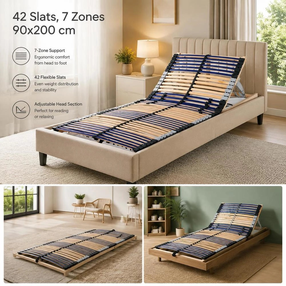 Slatted Frame With 42 Slats 7 Zones 90x200 Cm