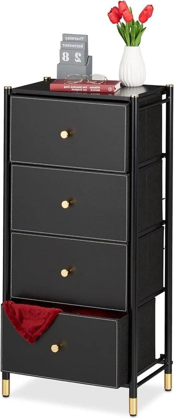 Cassettiere 985x46x30 cm - 4 cassetti in 4 tessuti - Acciaio - Sottile - Cassettiera di archiviazione - Cassettiera di carico - Nero/oro